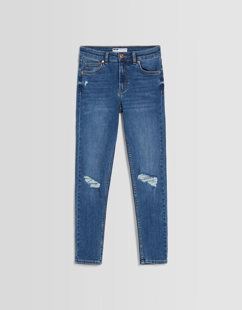 Low waist skinny vintage jeans-Blue-4