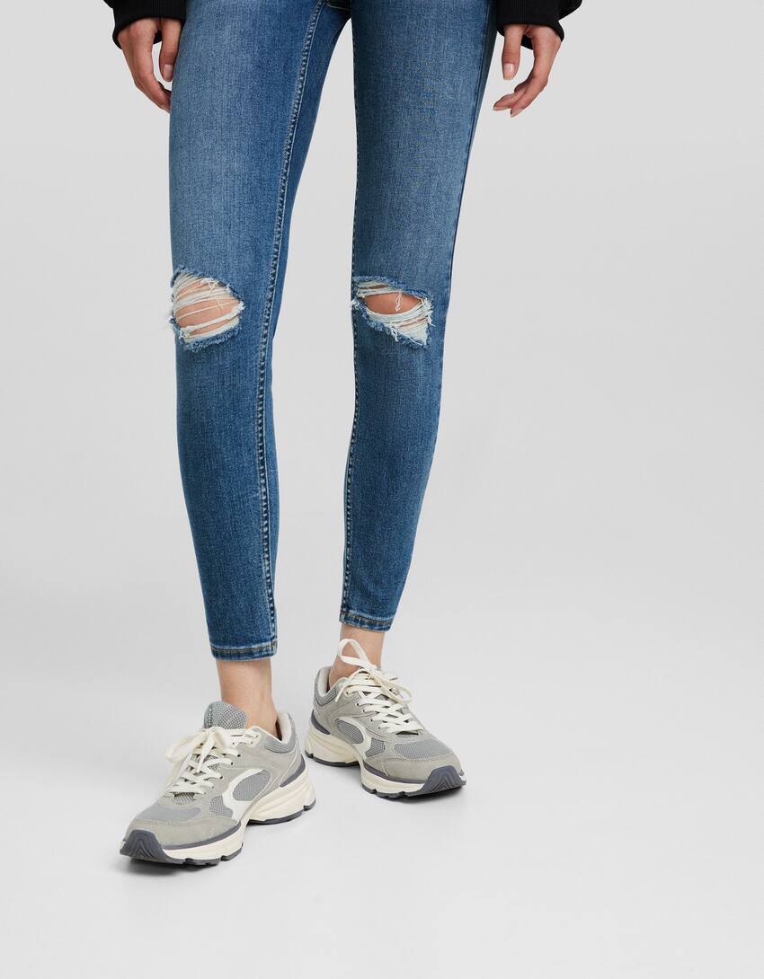 Low waist skinny vintage jeans-Blue-3