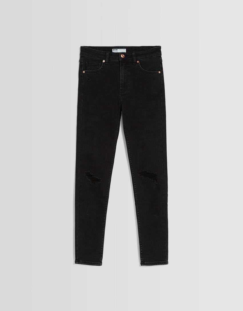 Low waist skinny vintage jeans-Black-4