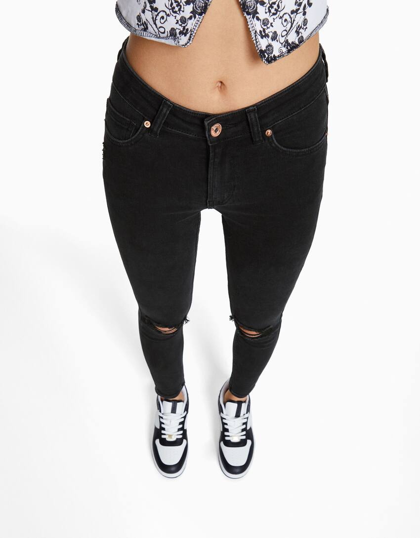 Low waist skinny vintage jeans-Black-3