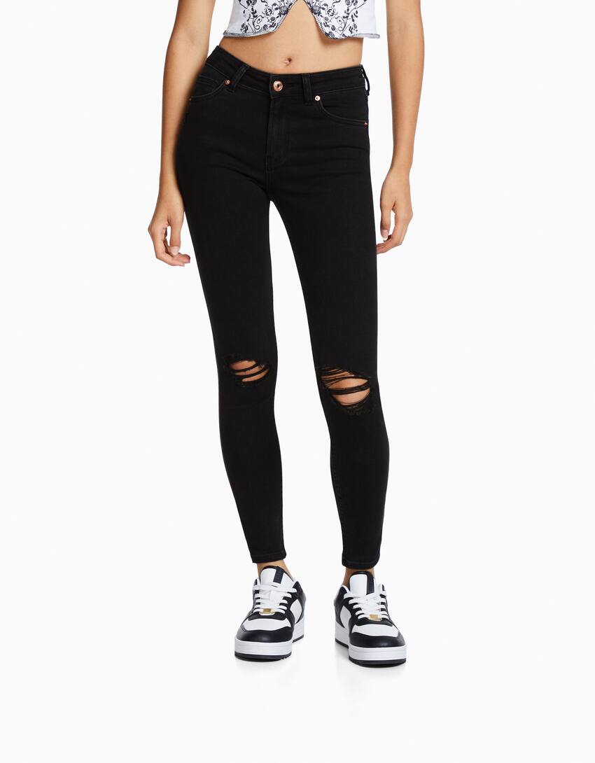 Low waist skinny vintage jeans-Black-2