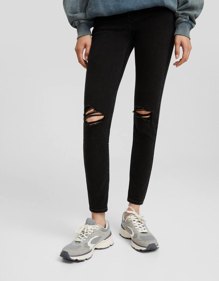 Low waist skinny vintage jeans-Black-3