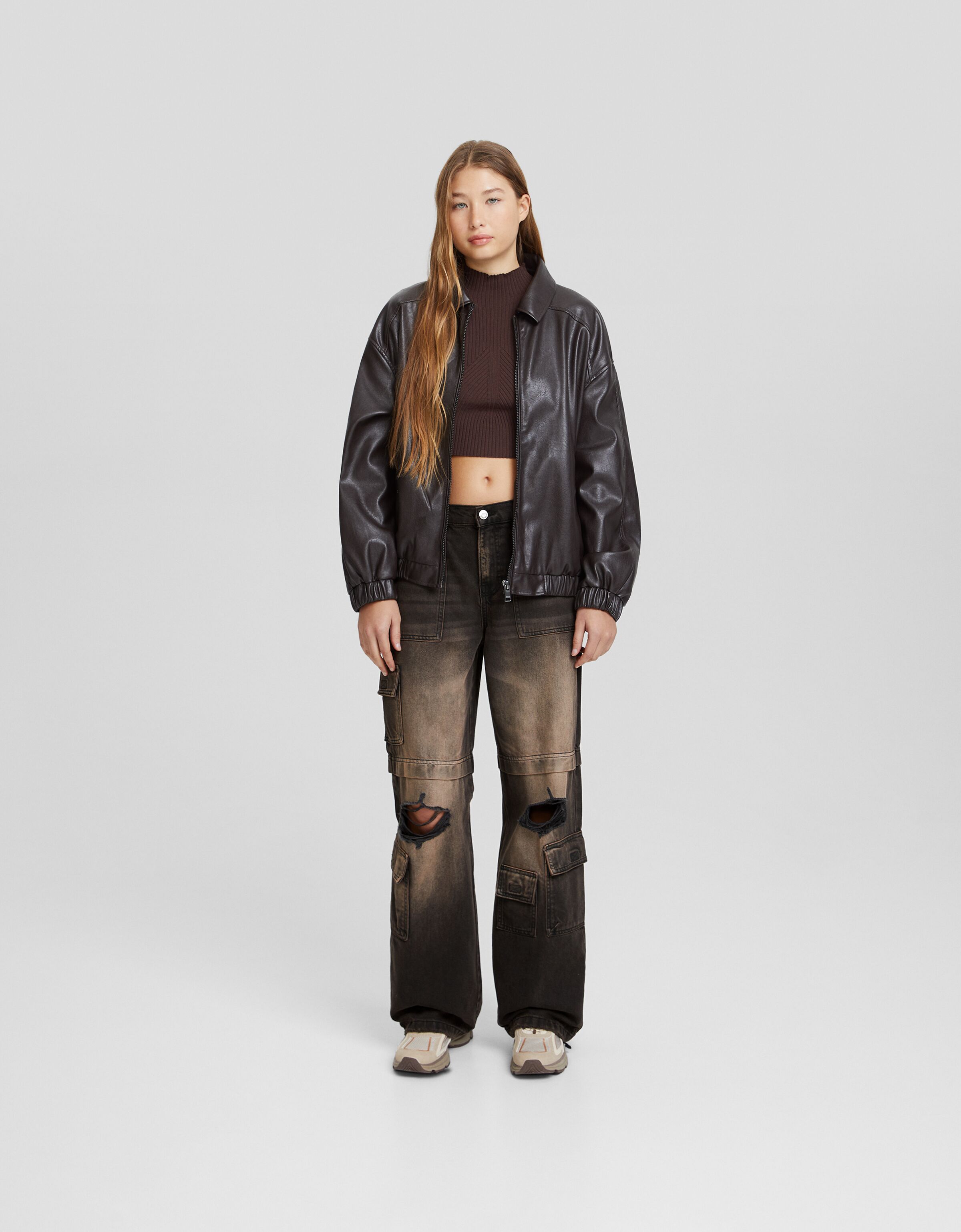 Jean cargo d chir Femme Bershka