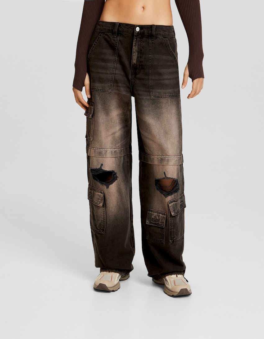 Jeans cargo rotos-Gris-1