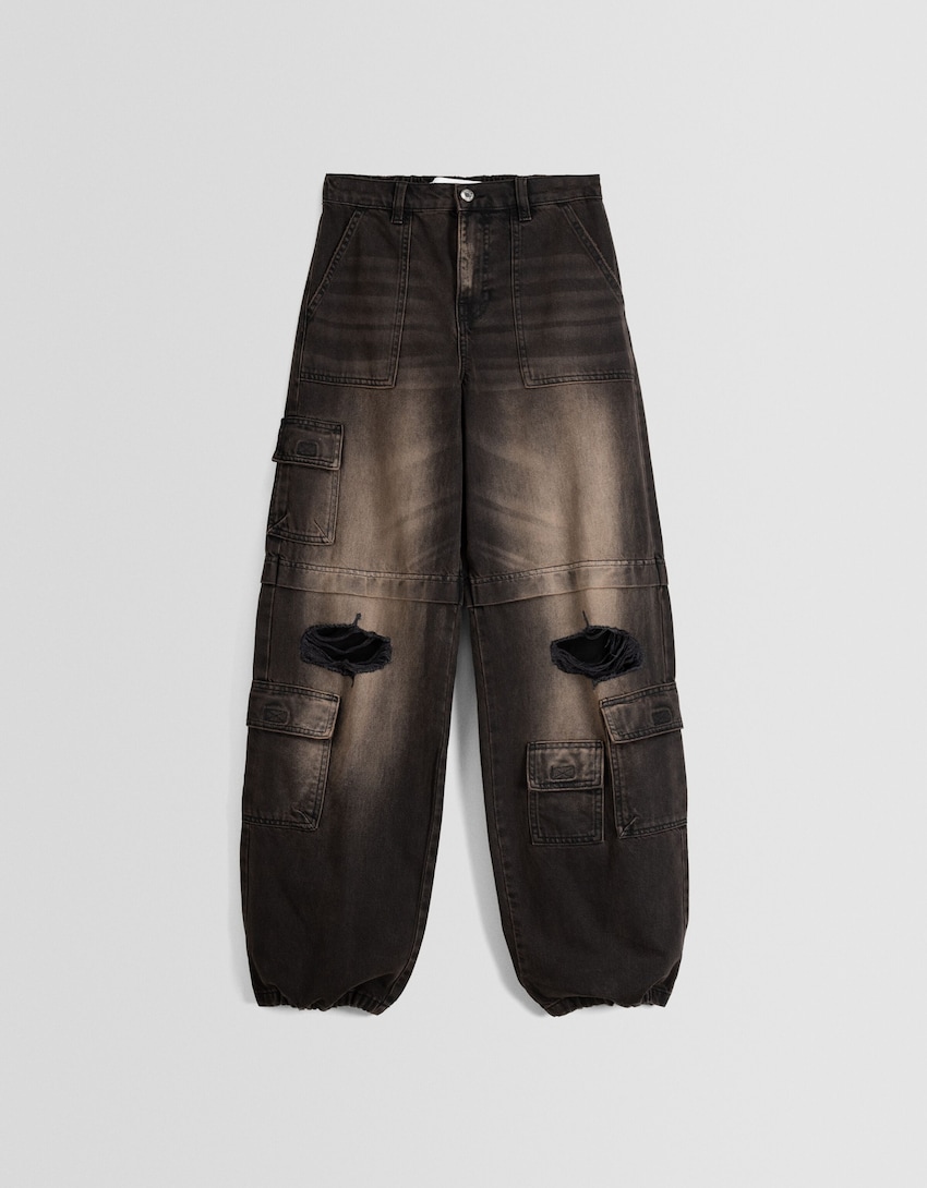 Jeans cargo rotos-Gris-4