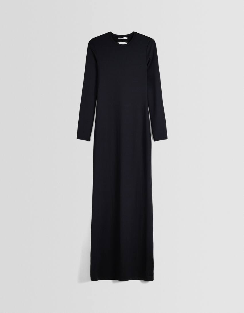 Long dress with an open back and long sleeves-Black-4