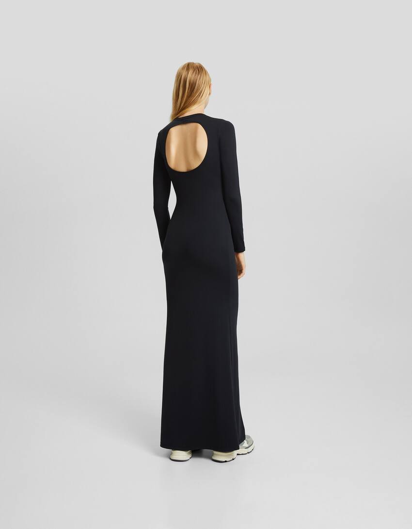 Long dress with an open back and long sleeves-Black-2