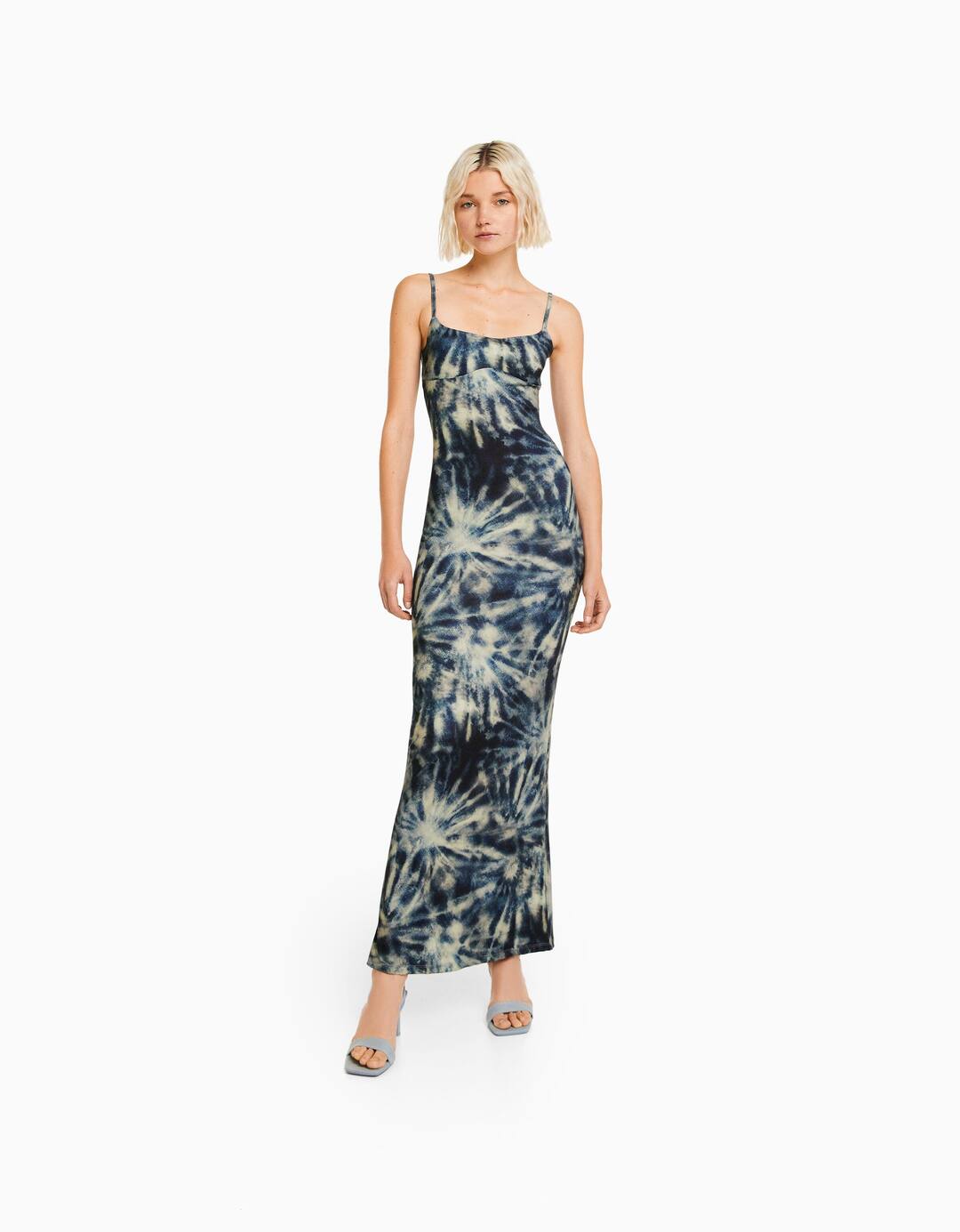 Long dress with tie dye effect and straps