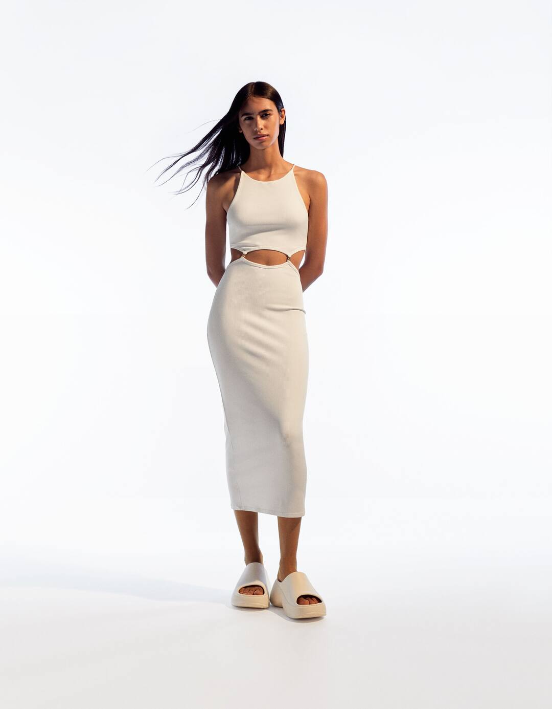Strappy ribbed midi dress with rings