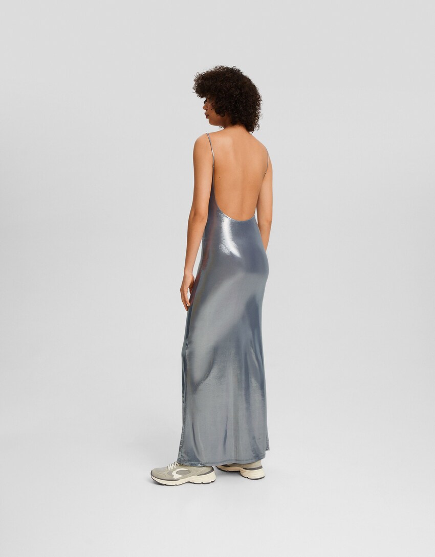 Strappy metallic long dress - Women | Bershka