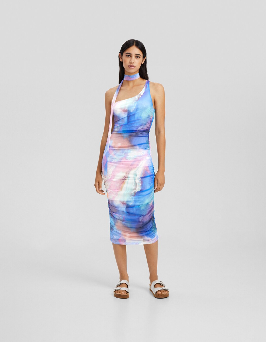 Asymmetrische midi-jurk met print
