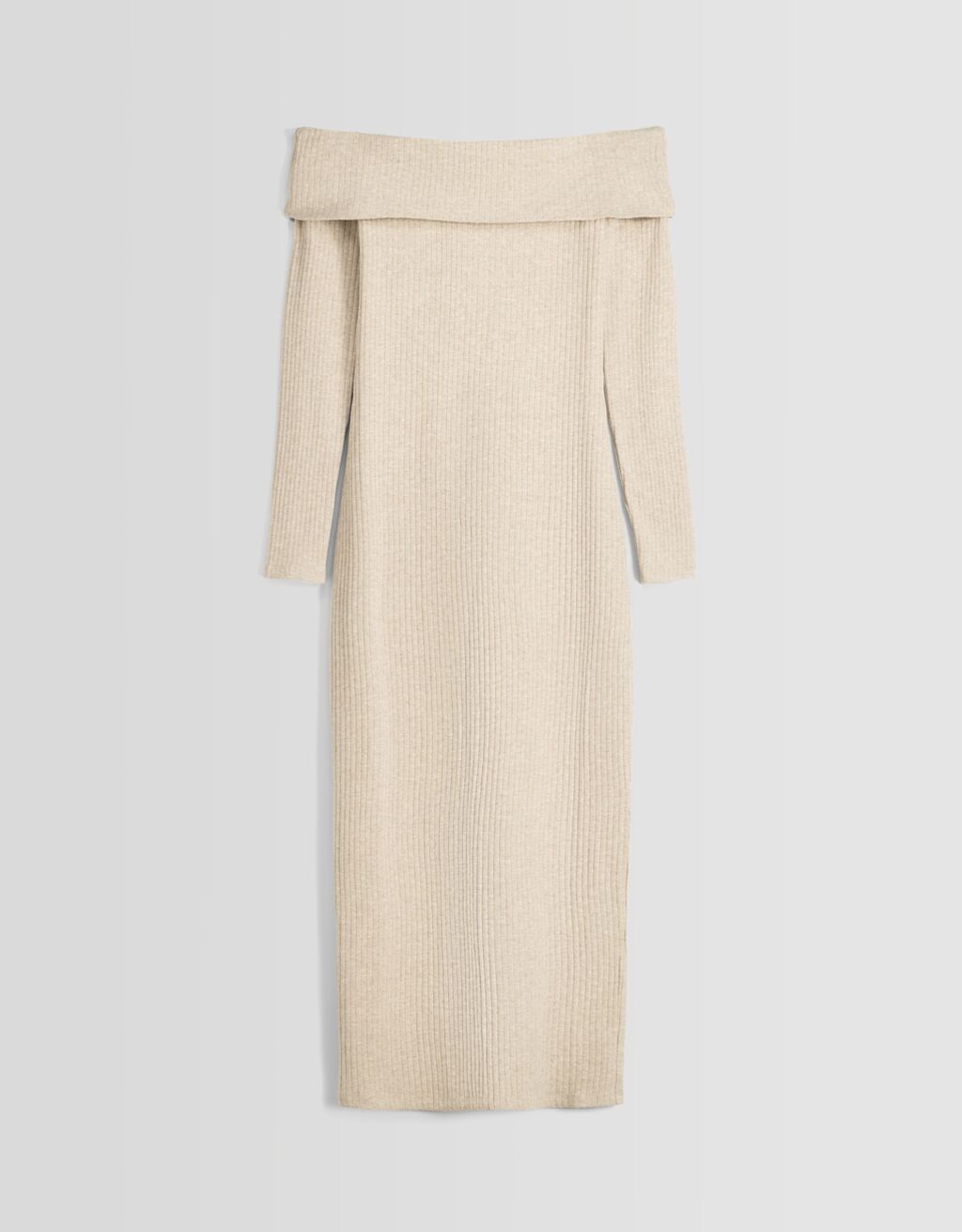Long knit bardot dress with long sleeves-Sand-4