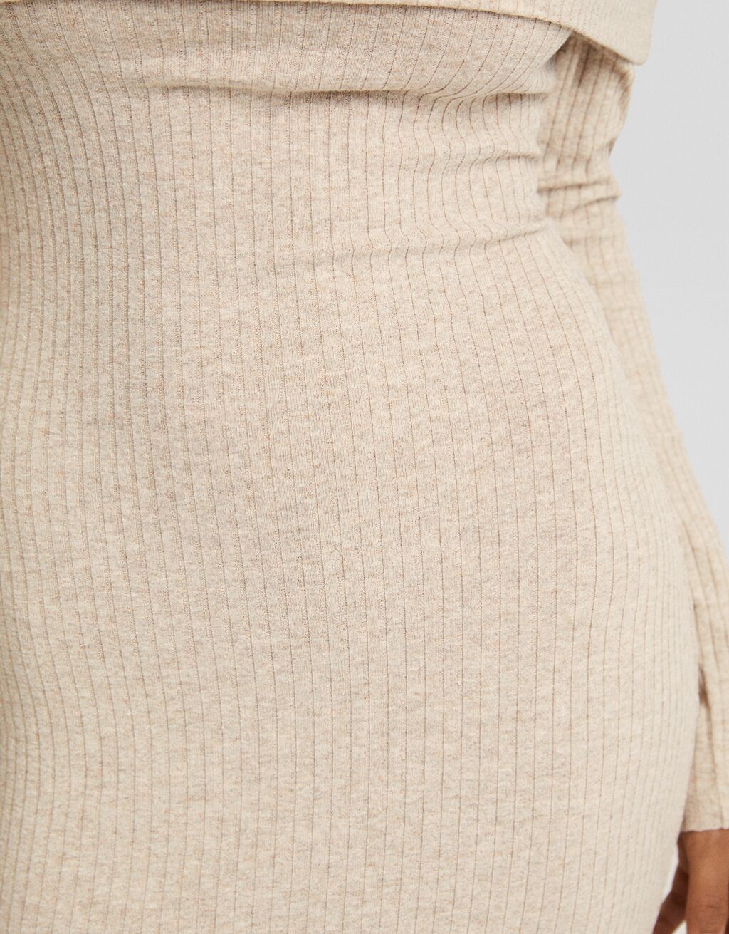Long knit bardot dress with long sleeves-Sand-5