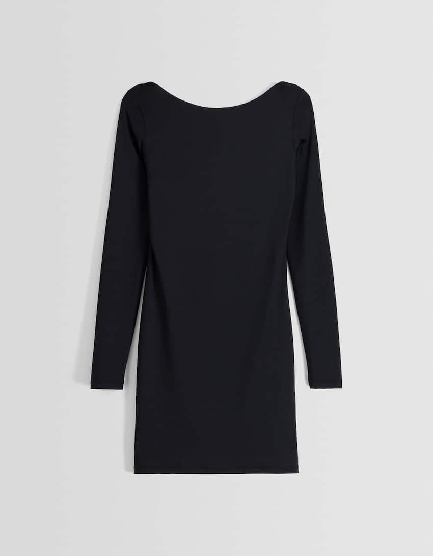 Long sleeve mini dress-Black-4