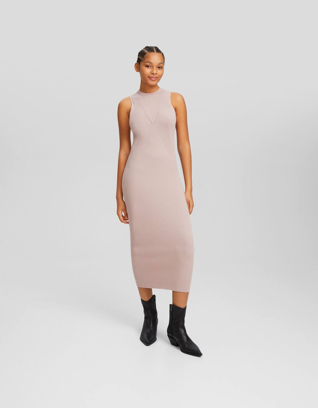 Knit ribbed midi dress with open back