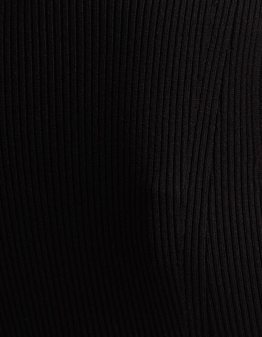 Sleeveless knit high neck midi dress-Black-5