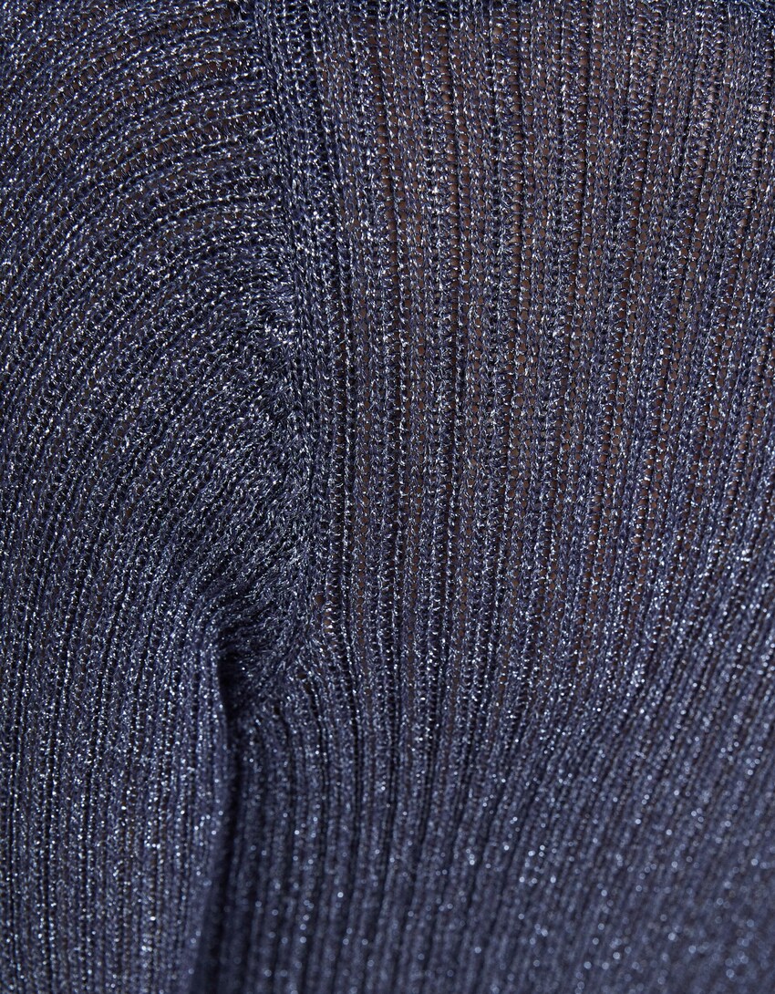 Vestido midi manga larga punto brillo-Azul-5