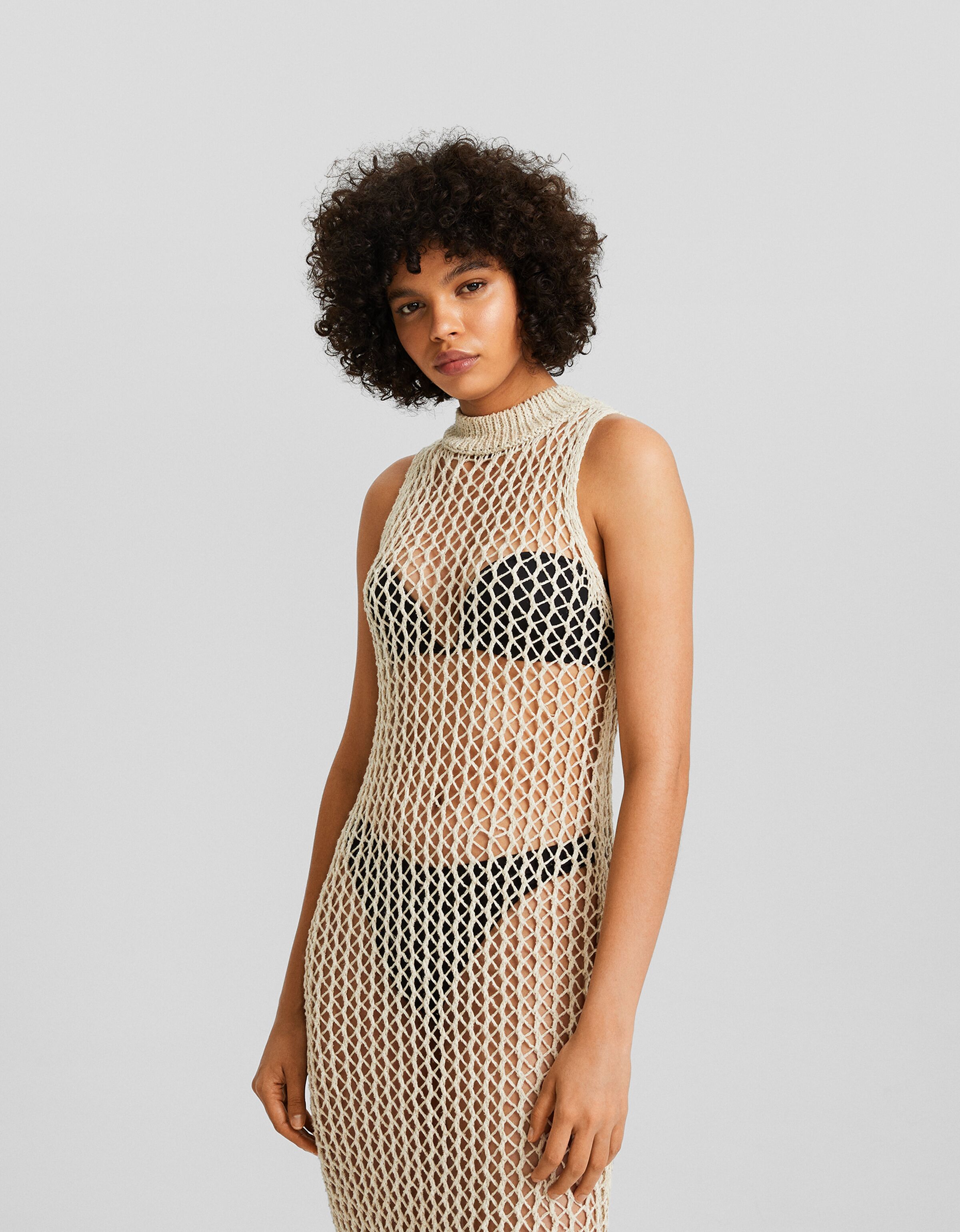 Long sleeveless mesh knit dress - Dresses - Women | Bershka
