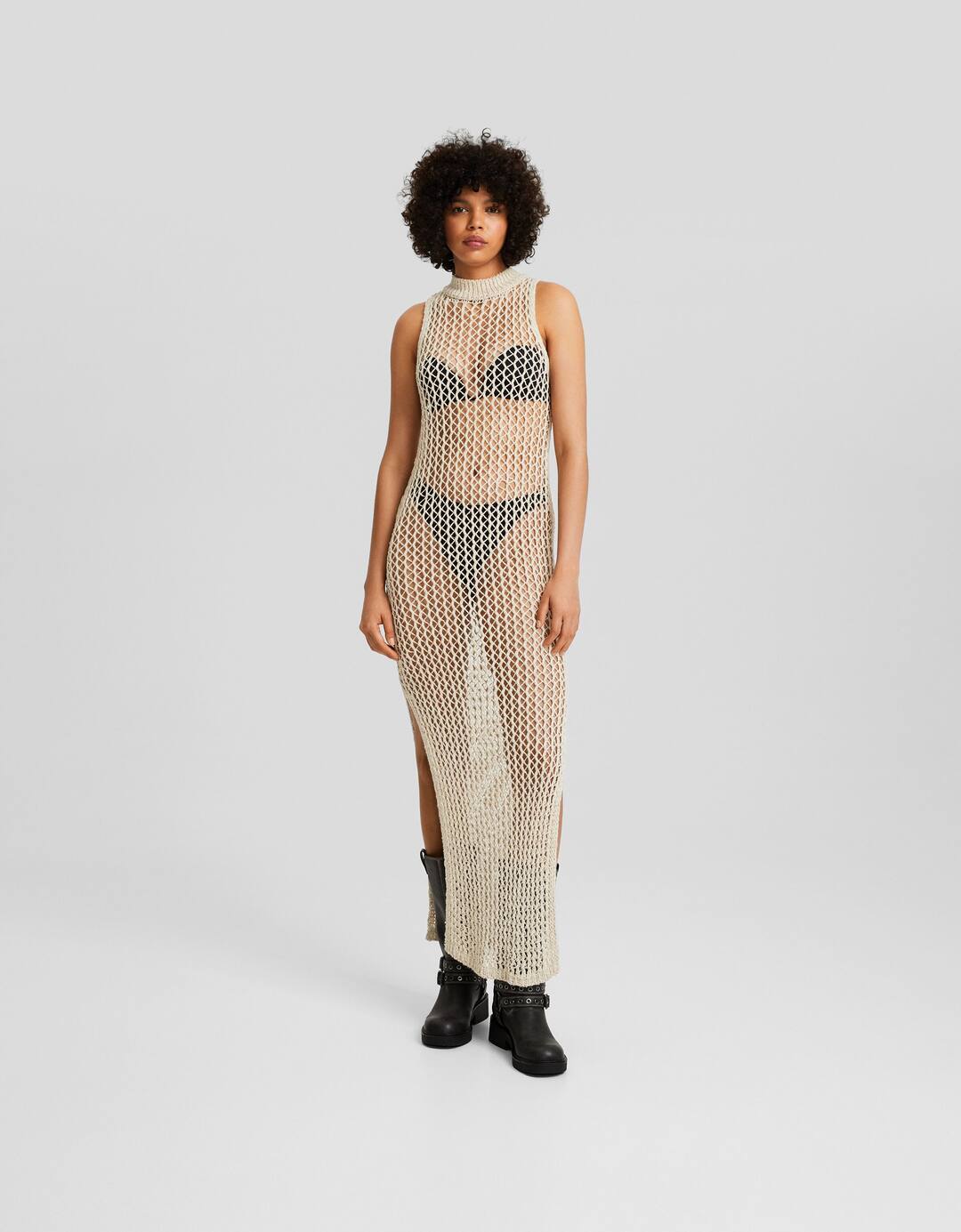 Long sleeveless mesh knit dress