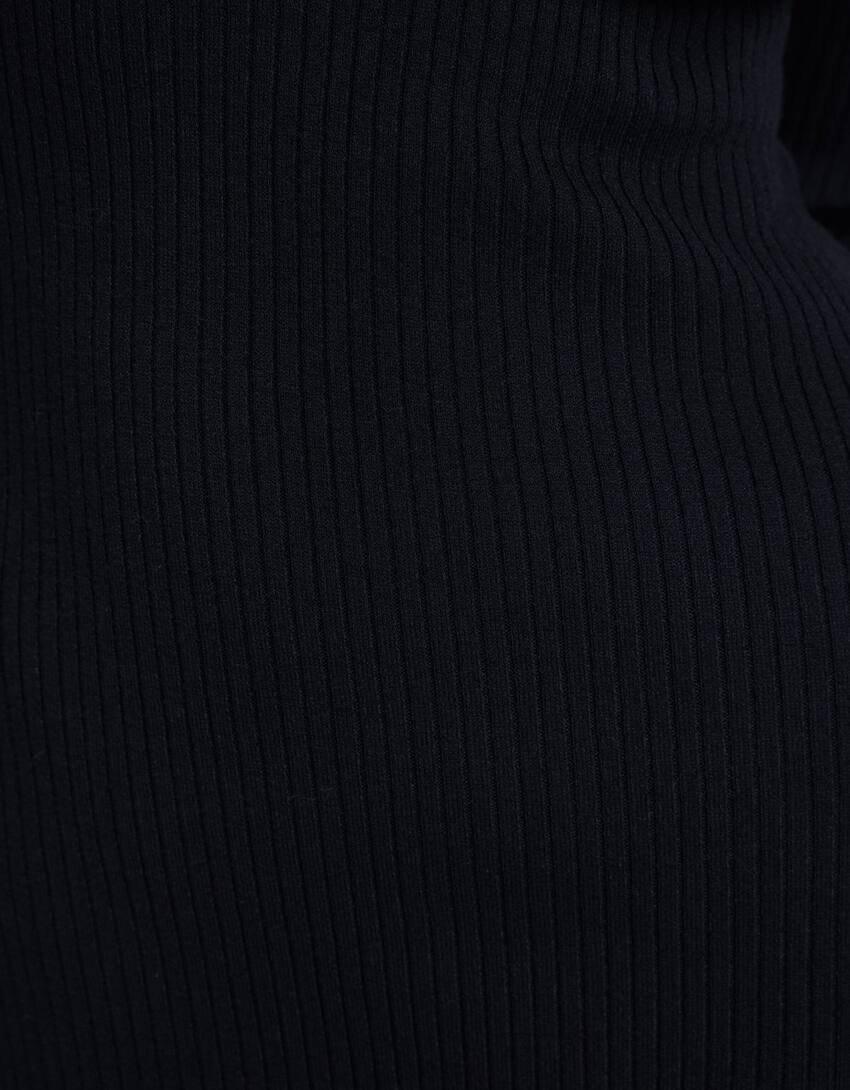 Long sleeve polo collar midi dress-Black-5