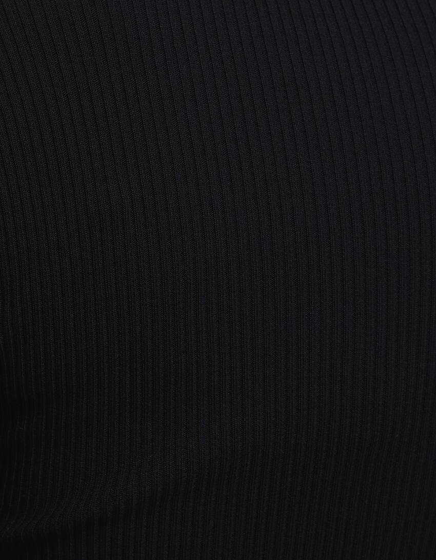 Long sleeve midi dress with side slit-Black-5