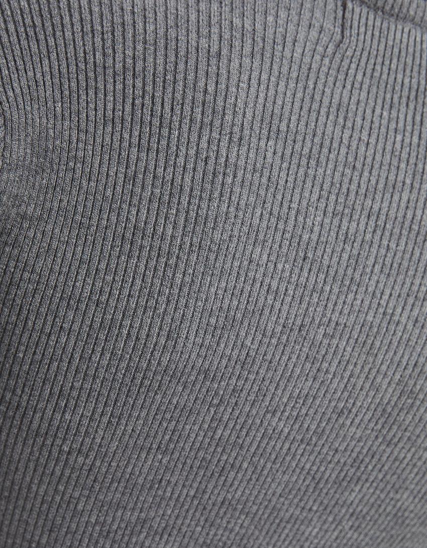 Mini-robe maille manches longues col roulé-Gris-5