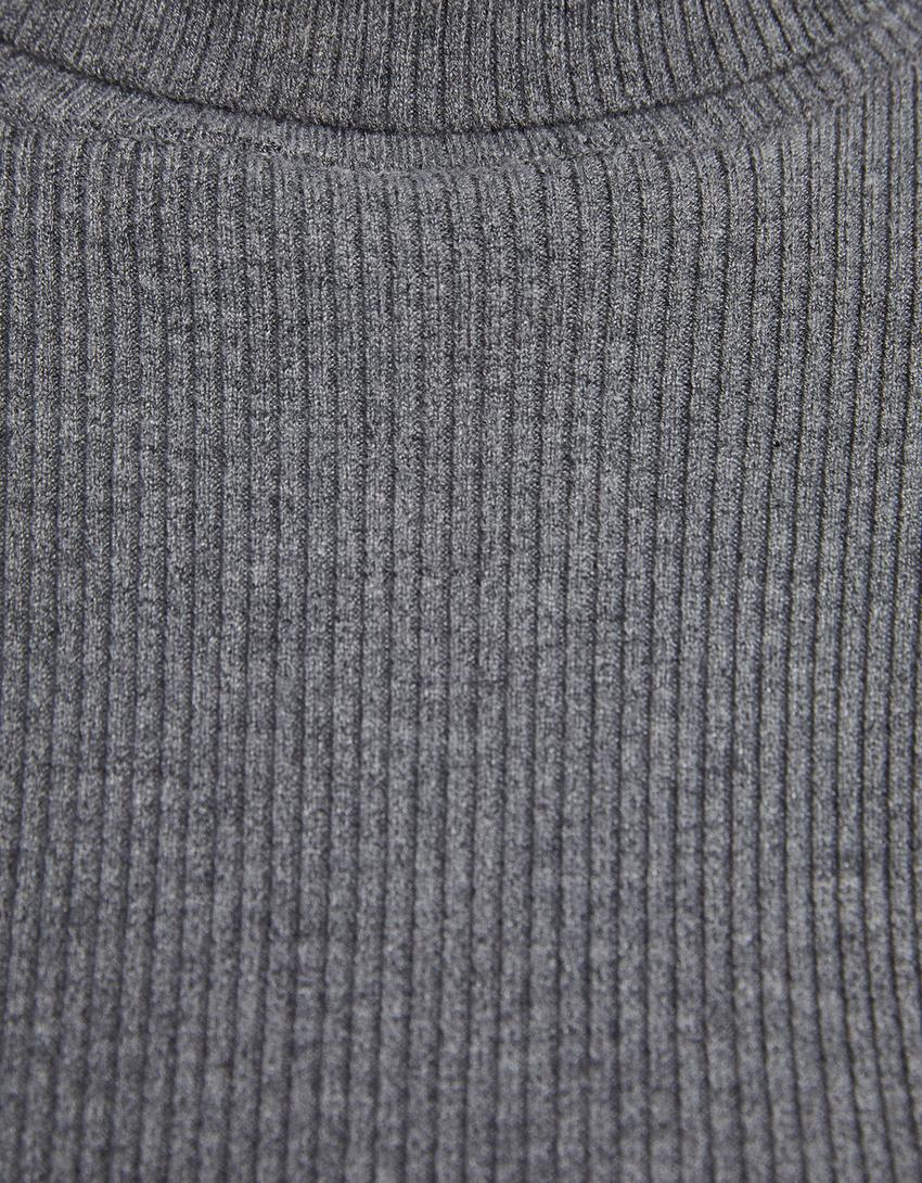 Vestido mini manga longa colo alto punto-Gris-5