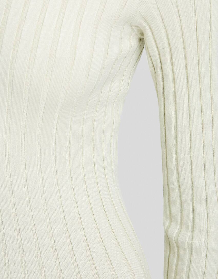 Ribbed knit midi dress with high neck-Khaki-5
