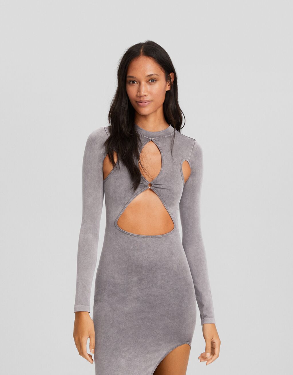 Long sleeve faded seamless cut out midi dress