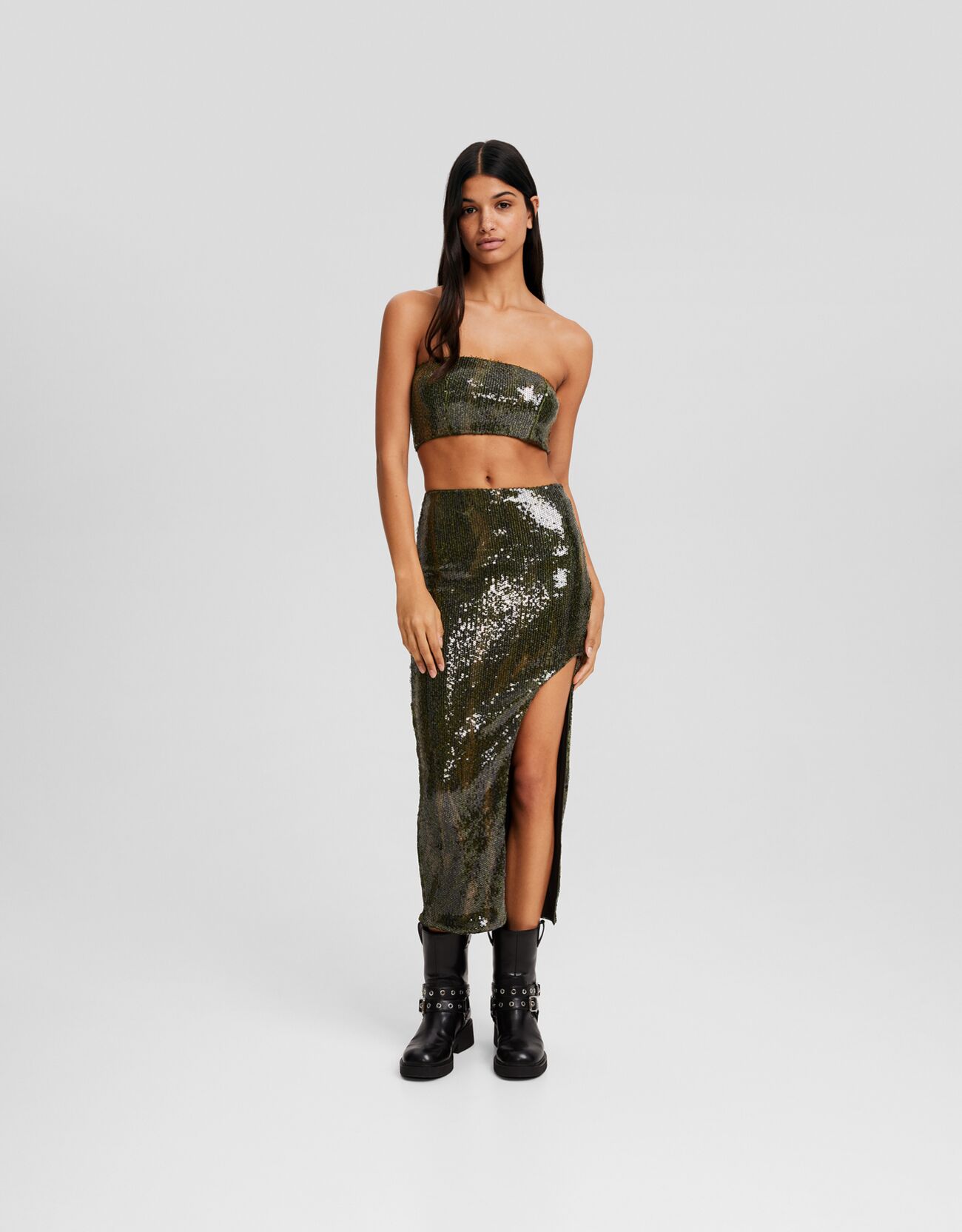 Bershka green shop midi skirt