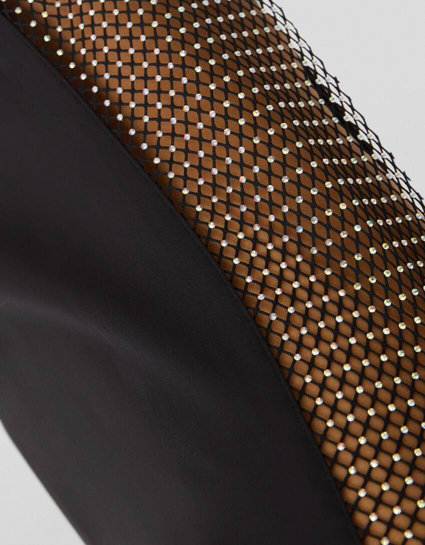 Halterneck midi dress with rhinestone detail-Black-5