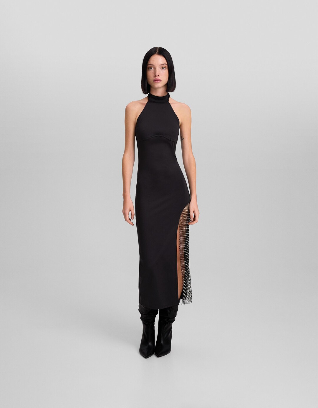 Vestido midi halter detalle strass