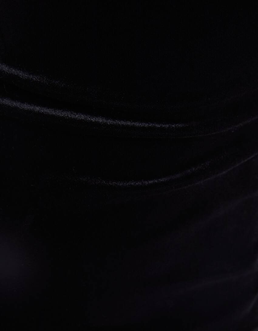 Velvet midi dress with bandeau neckline-Black-5