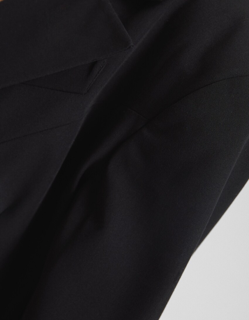 Tailored long sleeve rhinestone mini dress-Black-5