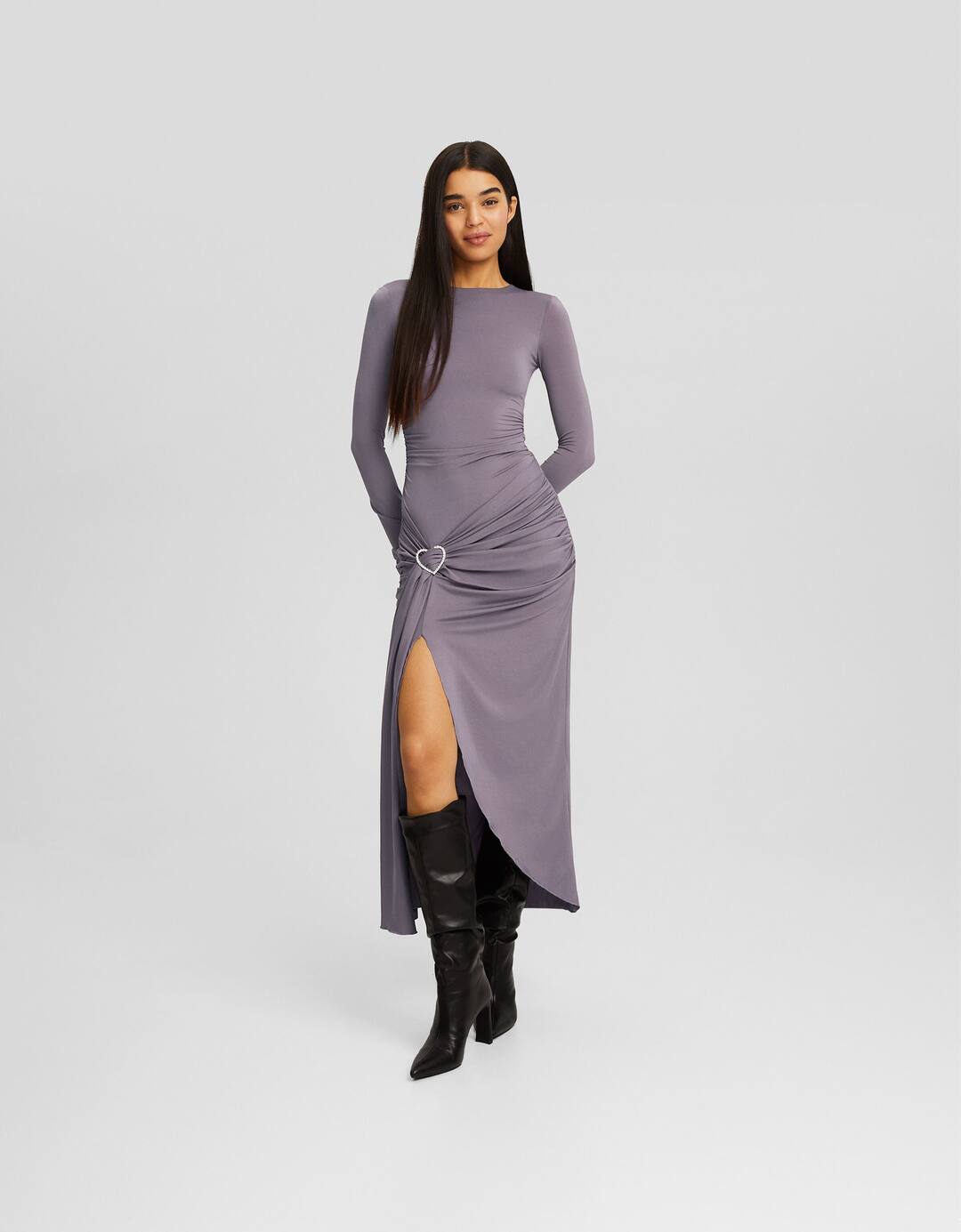 Fitted midi dress with heart detail and front slit
