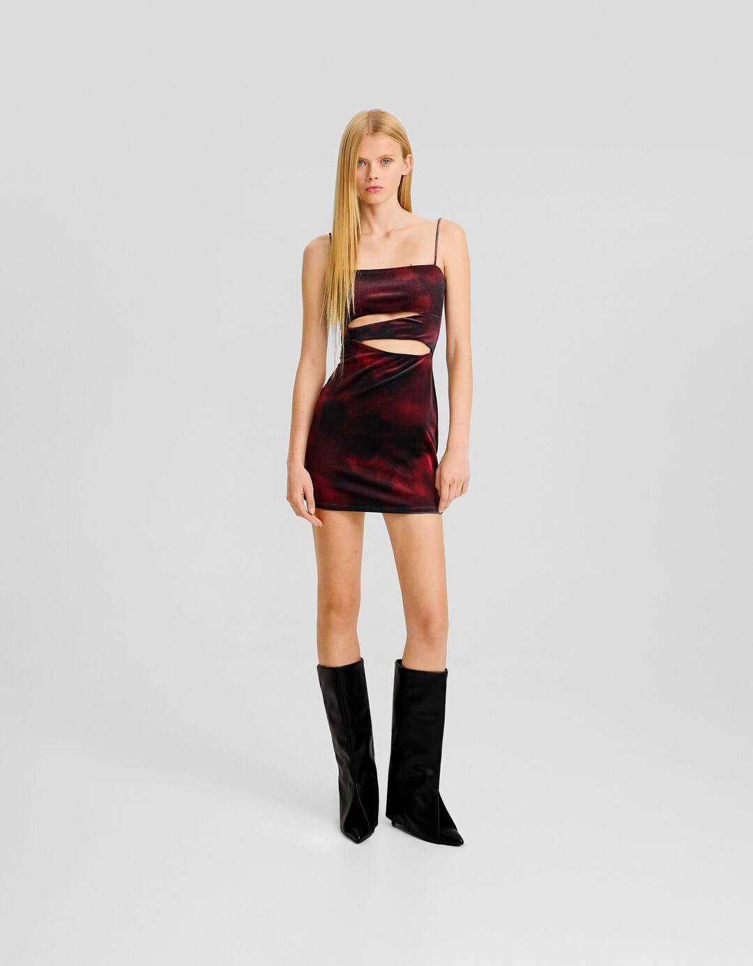 Strappy velvet mini dress with cut-out