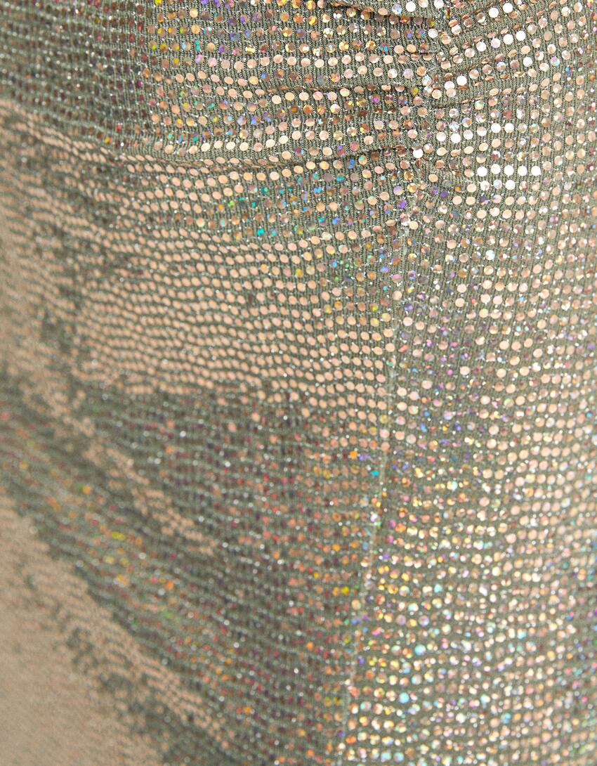Rhinestone strappy midi dress with side slit-Gold-5