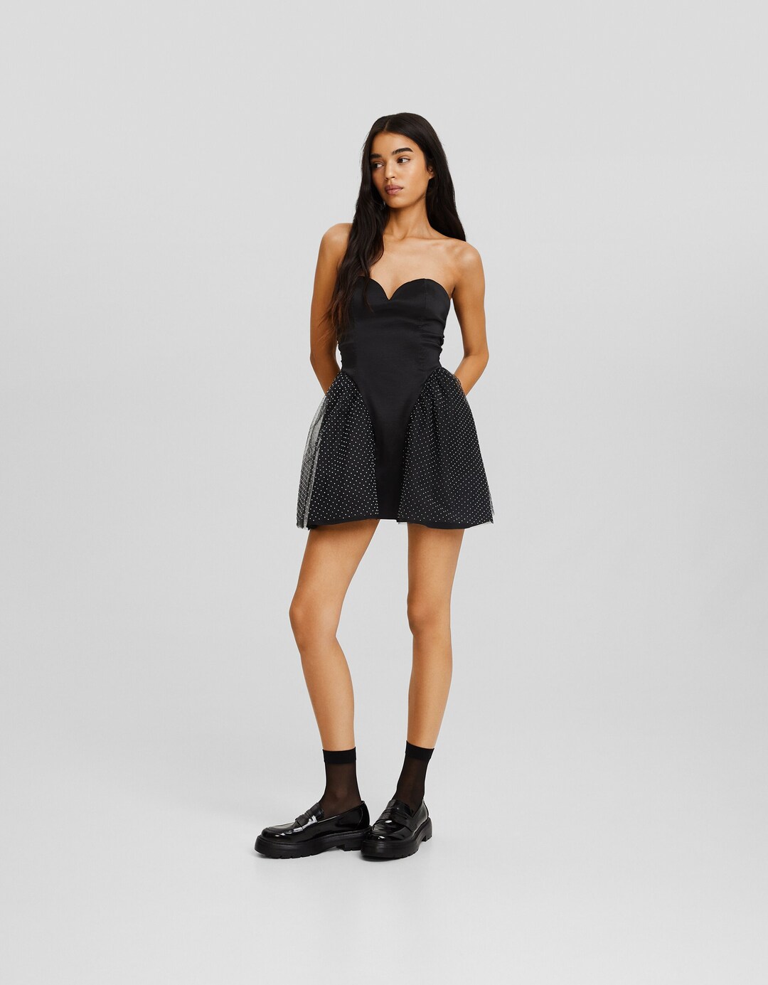 Vestito mini a fascia taffetà a puntini