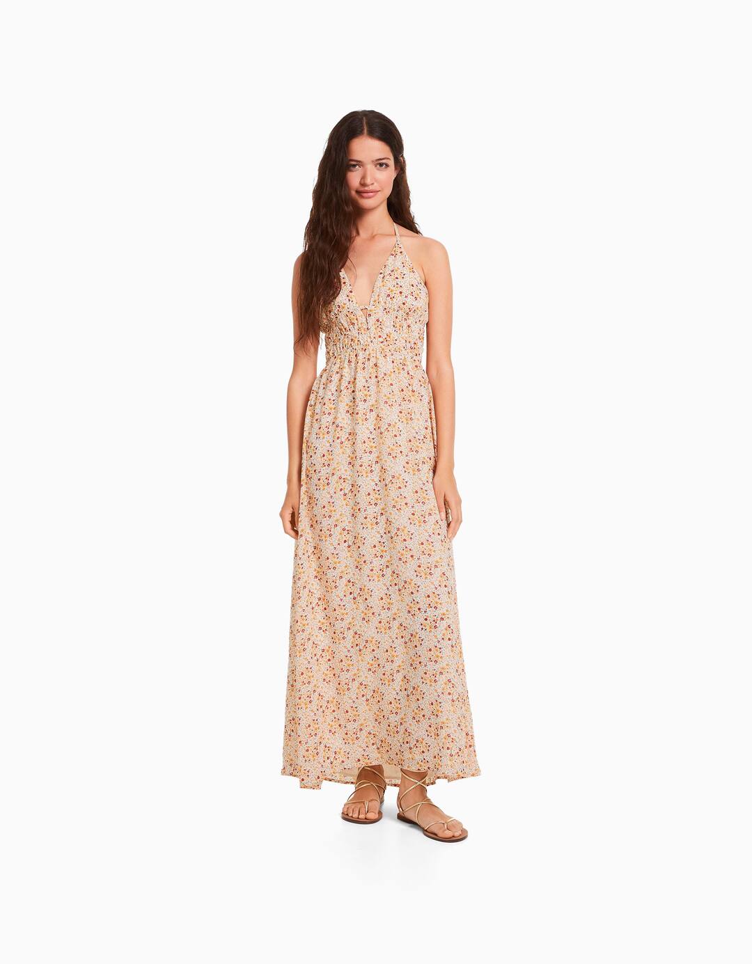 Long gathered crepe dress