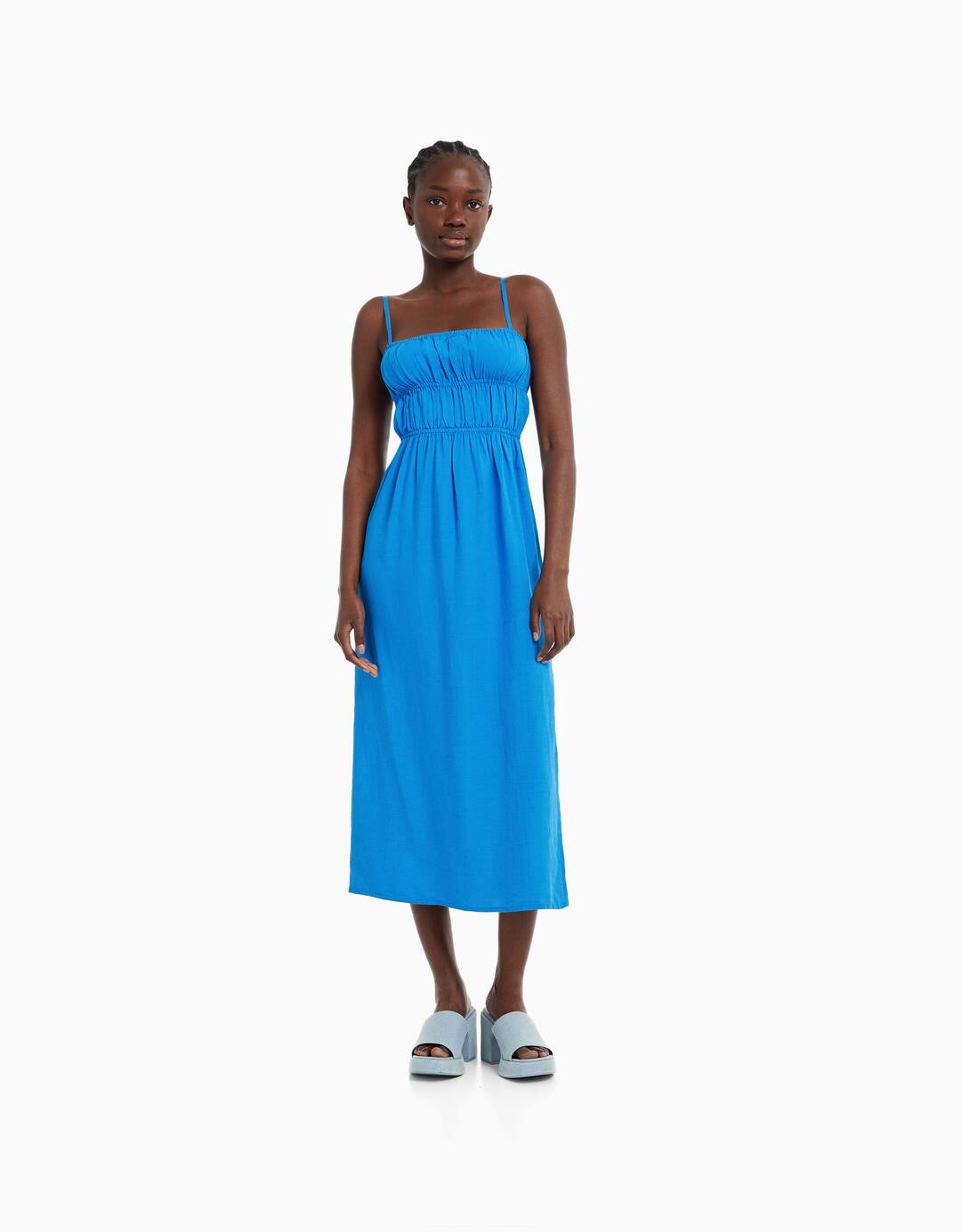 Linen blend midi dress with straps