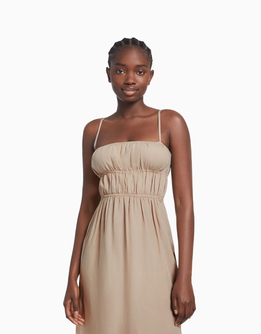 Linen blend midi dress with straps - Women
