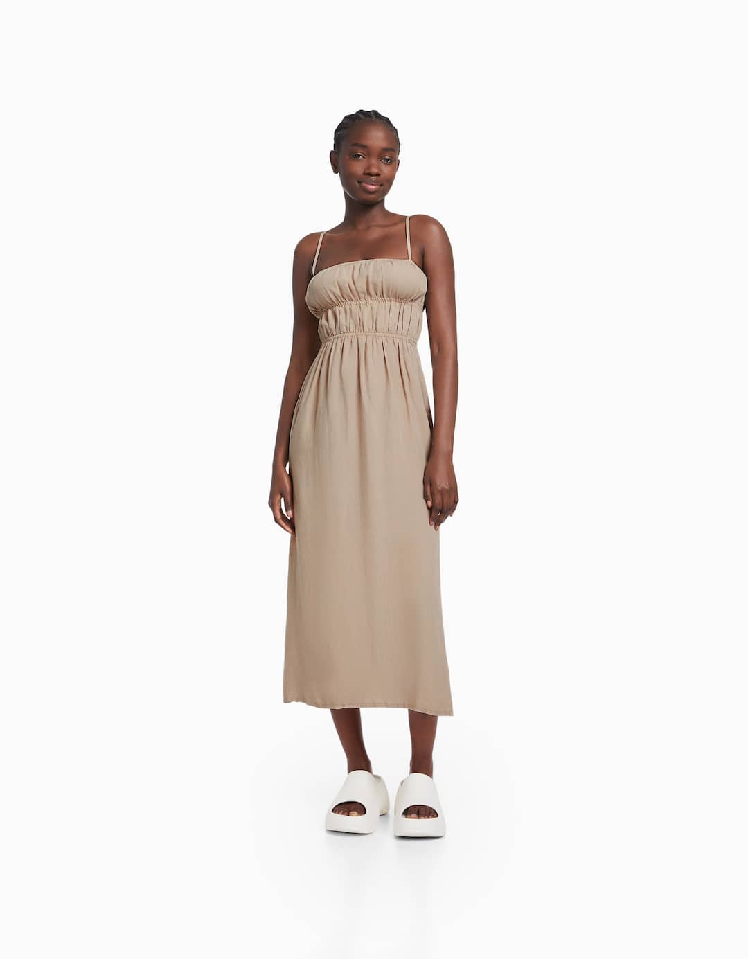 Linen blend midi dress with straps