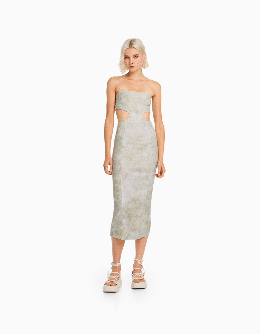 Strapless midi-jurk met cut-out