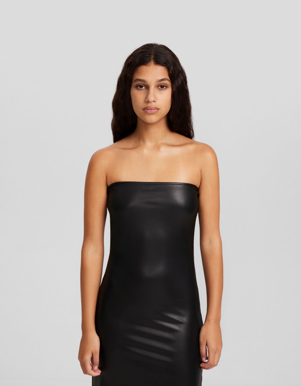 Faux leather bandeau midi dress Dresses and jumpsuits Women