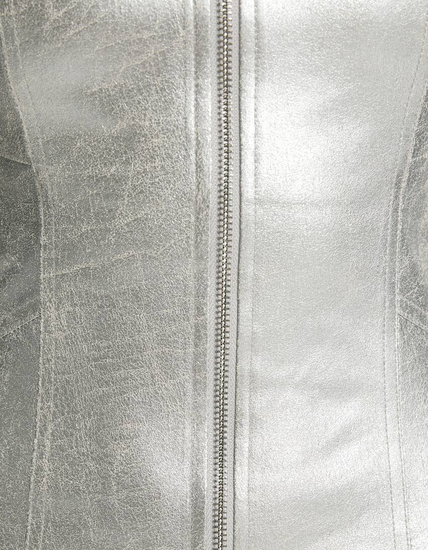 Metallic strappy midi dress with zip-Silver-5
