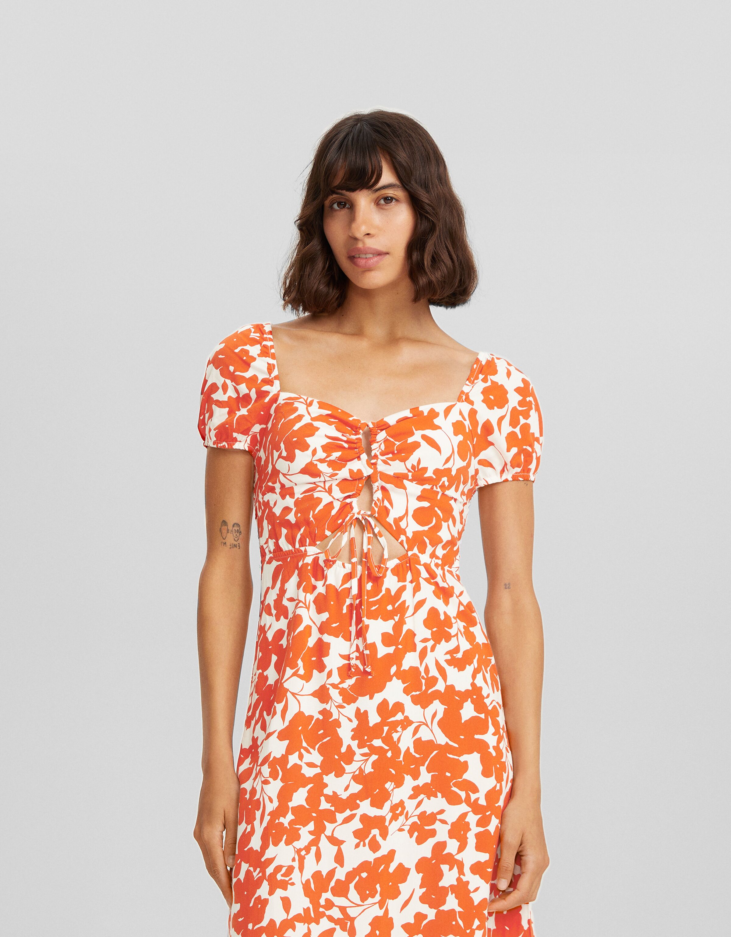 Orange short 2024 sleeve dress