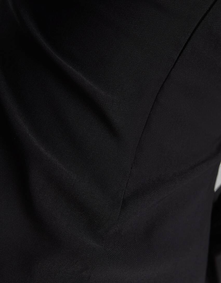 Long-sleeved bengaline mini dress-Black-5