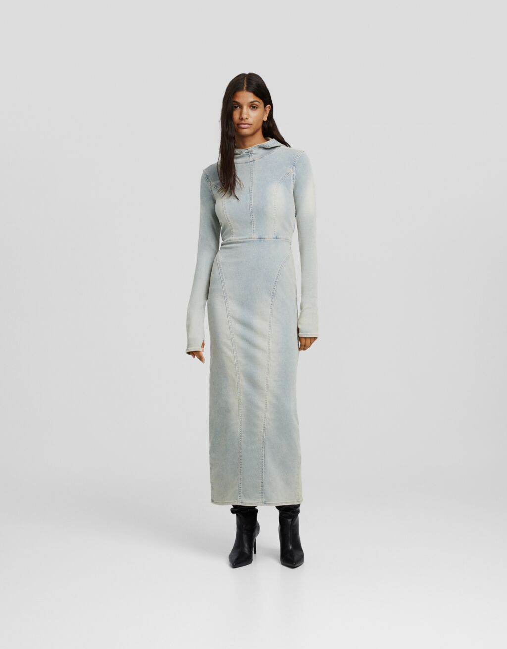 Denim hoodie dress clearance
