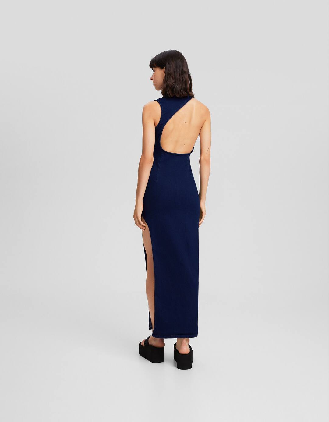 Long denim cut-out dress with side slit