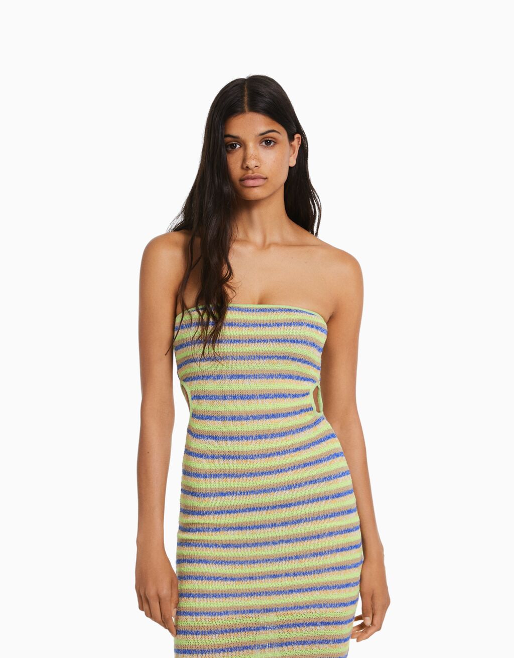 Striped strapless clearance dress